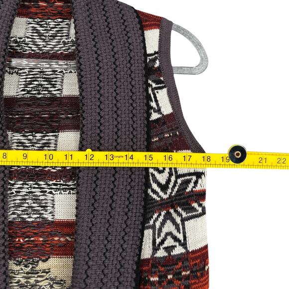 BCBGMAXAZRIA‎ Aztec Patterned Sleeveless Open Front Knit Cardigan Medium - Picture 7 of 8